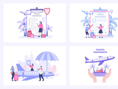 8 Travel Insurance Flat Design Illustration