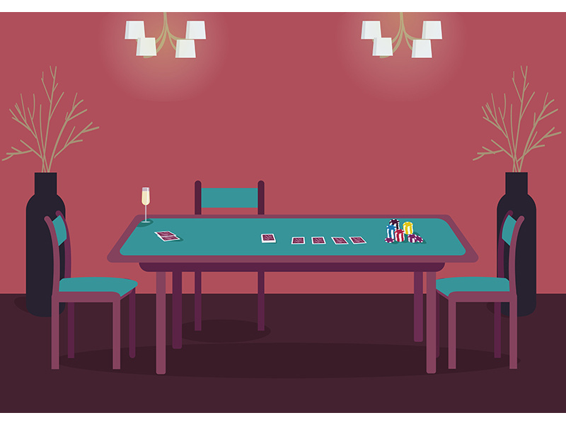 Poker green table flat color vector illustration