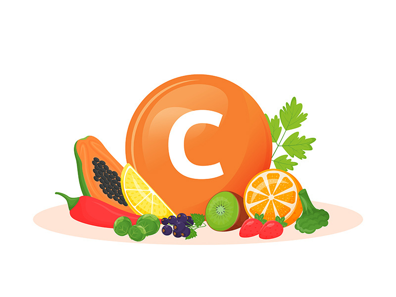 Vitamin C food sources cartoon vector illustration