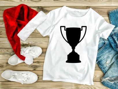 A black silhouette of a trophy cup on a white background