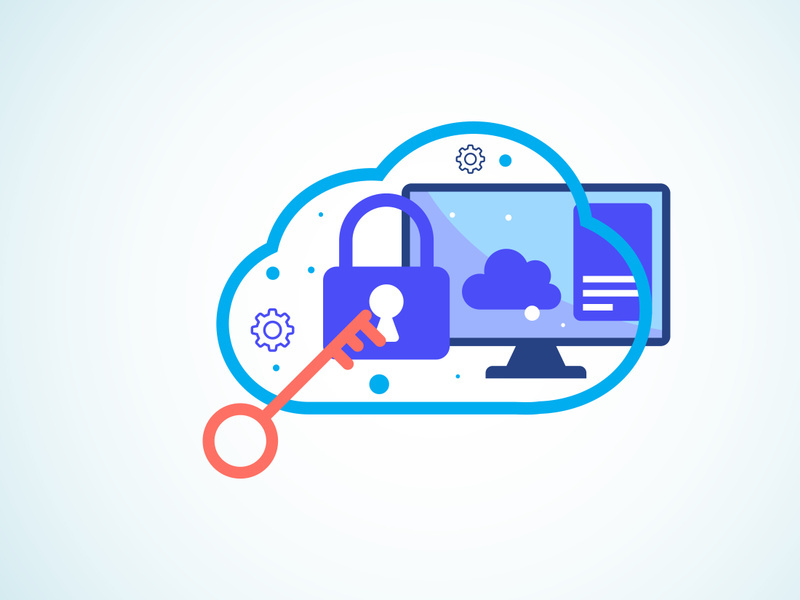 Cloud computing security design concept. Online security and data protection. Vector illustration
