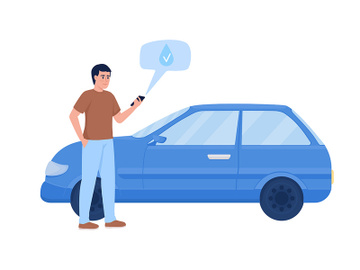 Man near refueled car semi flat color vector character preview picture