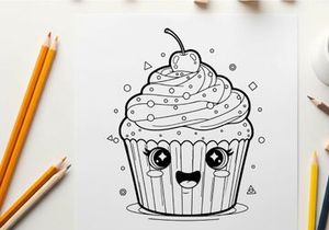 Cute cupcake character smiling vector illustration flat design
