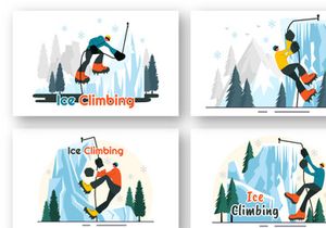 9 Ice Climbing Vector Illustration