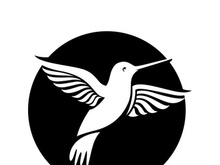 Black and white outline of a hummingbird.
