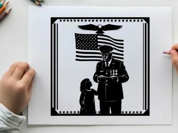 Patriotic silhouette of a veteran and child with american flag preview picture