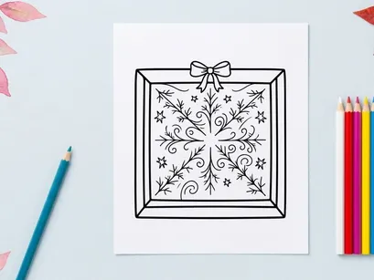 Marco elegante navideño blanco con copo de nieve ornamentado y lazo decorativo para decoración festiva