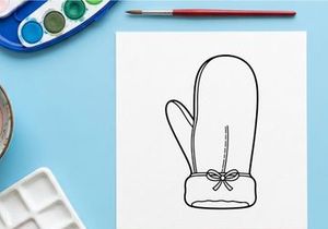 Hand-drawn Christmas gift bag with bow and floral cut-out design for holiday packaging