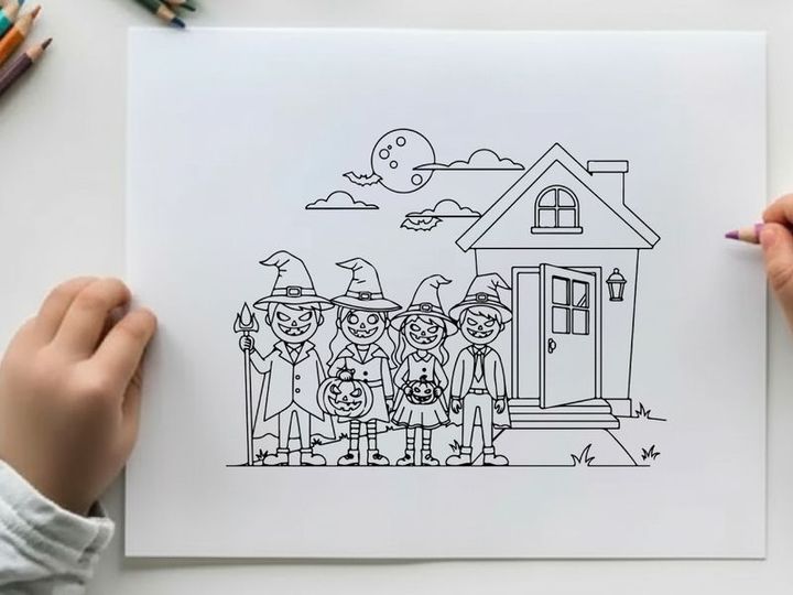 Halloween kids trick or treat vector illustration flat design