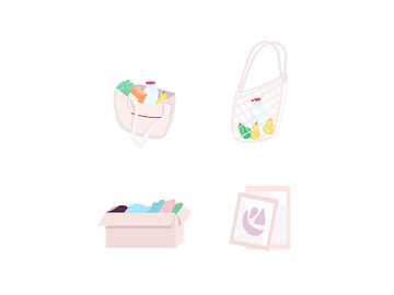 Reusable bag and box flat color vector objects set preview picture