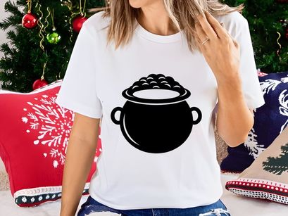 Black cooking pot with lid and steam isolated on white background