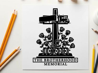 The brotherhood memorial silhouette logo with cross and roses