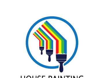 logo icon illustration house paint with a blend of brushes and rollers for house wall paint design, minimalist house, painting, interior, building, property business, wallpaper, vector concept preview picture