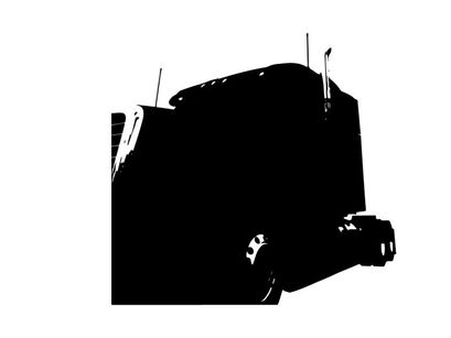 Silhouette of a semi truck against a white background