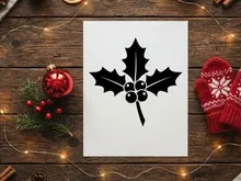 Christmas holly berry icon, festive winter plant silhouette for holiday design projects.