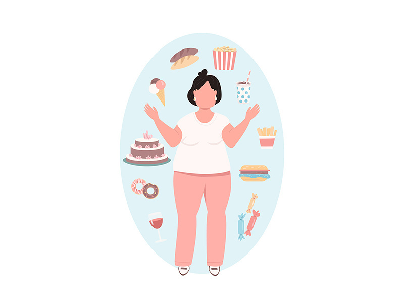Obese woman flat color vector faceless character