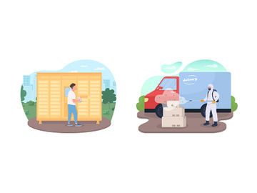 Lockdown delivery service 2D vector web banner, poster set preview picture