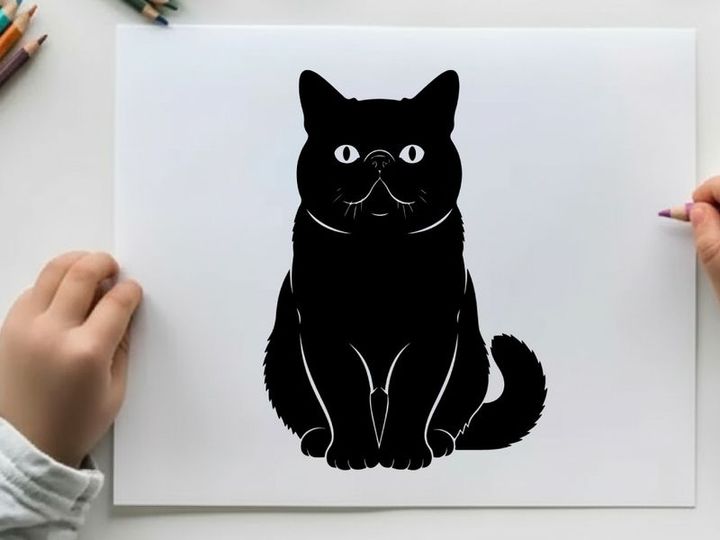 Silhouette of a black cat sitting and looking forward