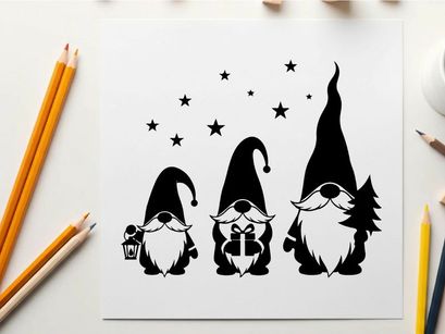 Three gnomes silhouette under starry night sky