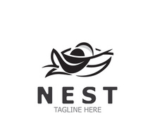 Bird nest logo natural root and leaf habitat bird house isolated template vector