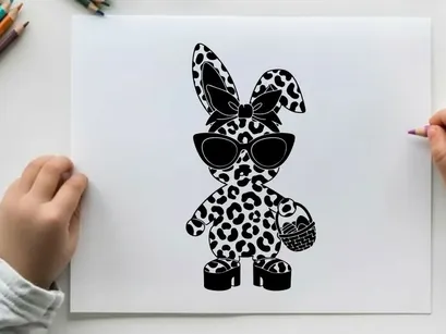 Leopard print bunny silhouette with sunglasses and purse