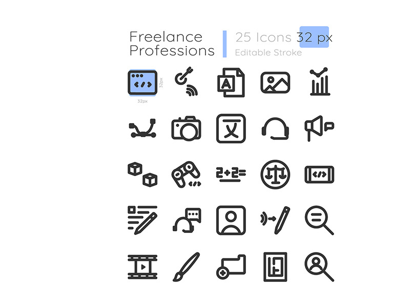 Freelance work linear icons set