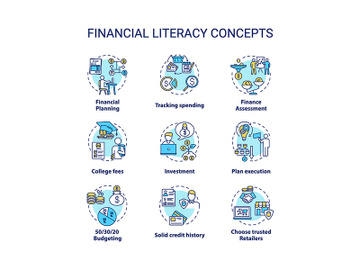 Financial literacy concept icons set preview picture