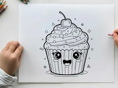 Cute cupcake character smiling vector illustration flat design