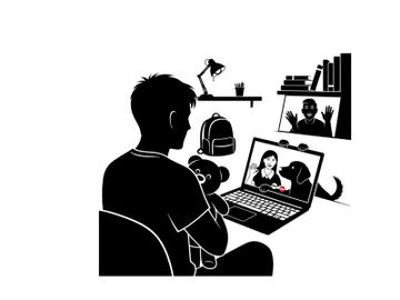 Silhouette of a man video chatting with a woman and her dog preview picture