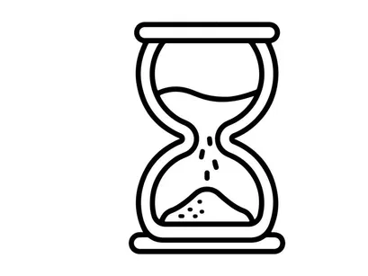 Jam pasir dengan pasir yang hampir habis di latar belakang putih. Simbol manajemen waktu minimalis untuk tenggat waktu dan produktivitas.