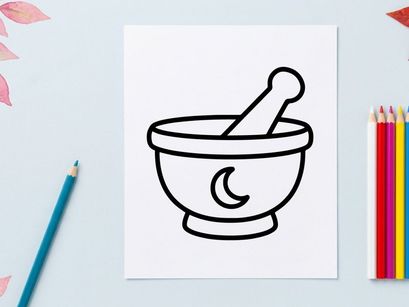 Mortar and pestle grinding herbs for natural remedies. Traditional apothecary tool for crushing spices and medicinal plants.