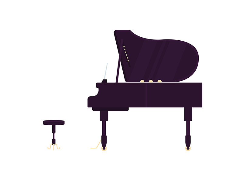 Grand black piano flat color vector object