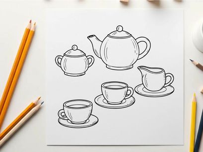 Tea set collection flat design vector illustration