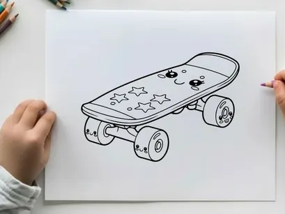 Skateboard with stars flat design vector illustration