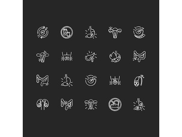 Stomach pain chalk white icons set on black background preview picture