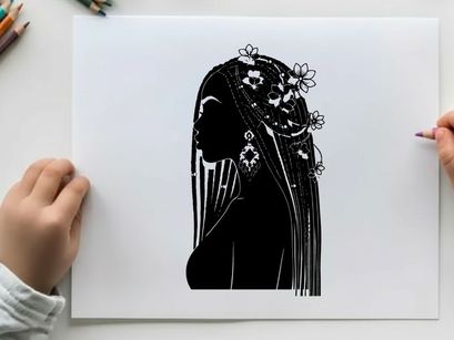 Silhouette of a woman wearing a beaded headdress