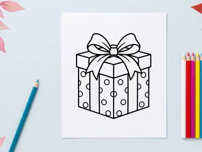Ilustrasi seni garis kotak hadiah Natal dengan pola titik-titik dan pita pita