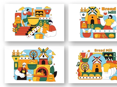 10 Traditional Bread Mill Illustration