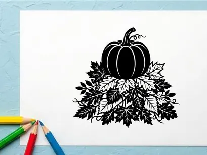 Pumpkin with Leaves for Autumn Harvest and Fall Decor
