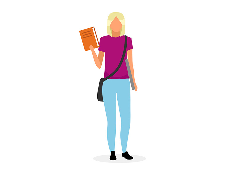 Teenage schoolgirl with textbook flat vector illustration