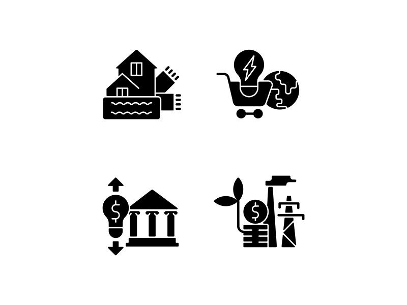 Renewable electrical energy black glyph icons set on white space