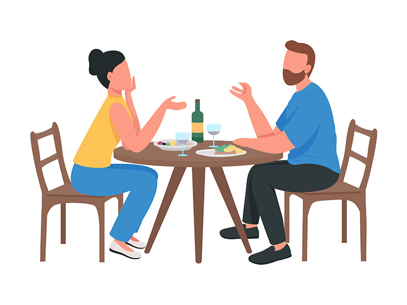 Couple at romantic dinner semi flat color vector characters