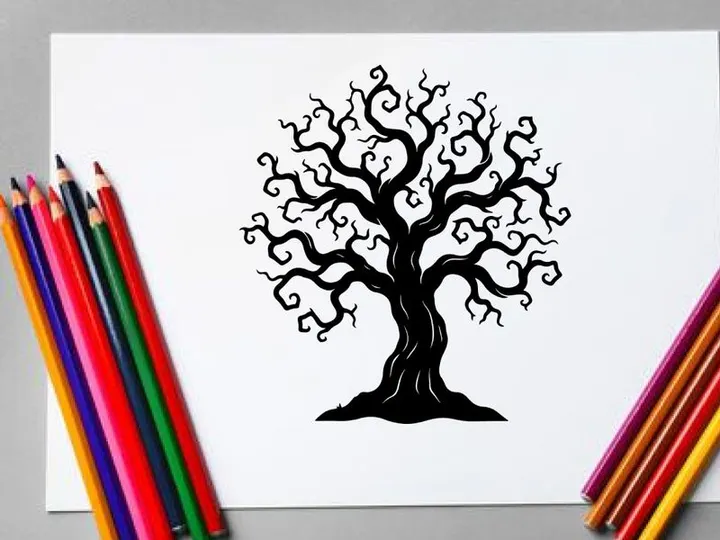 Black Halloween Tree Illustration for Spooky Decorations and Designs