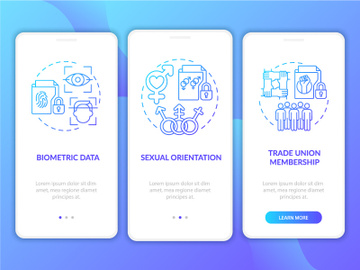 Examples of personal data blue gradient onboarding mobile app screen preview picture