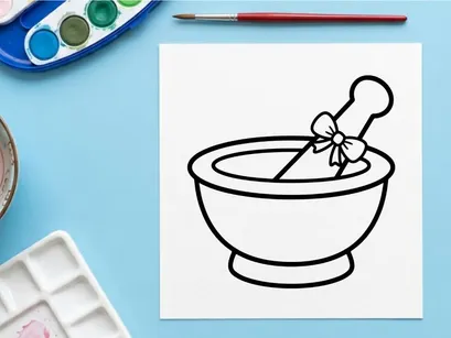 Mortar e pilão com flor branca para preparação de remédio herbal. Ferramenta de moagem de medicina natural para óleos essenciais e produtos orgânicos de bem-estar.