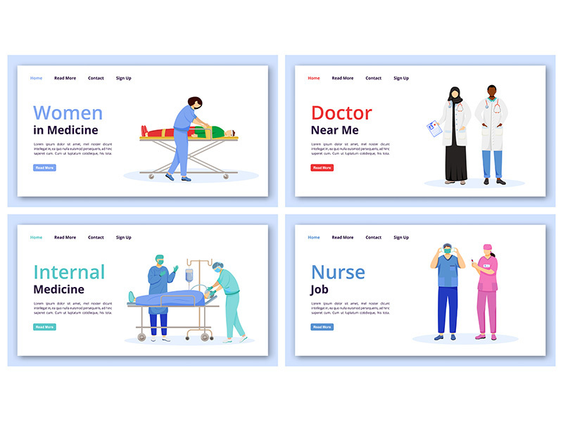 Healthcare and medicine landing page vector template set