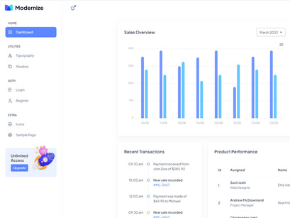 Modernize Free React MUI Admin Dashboard Template