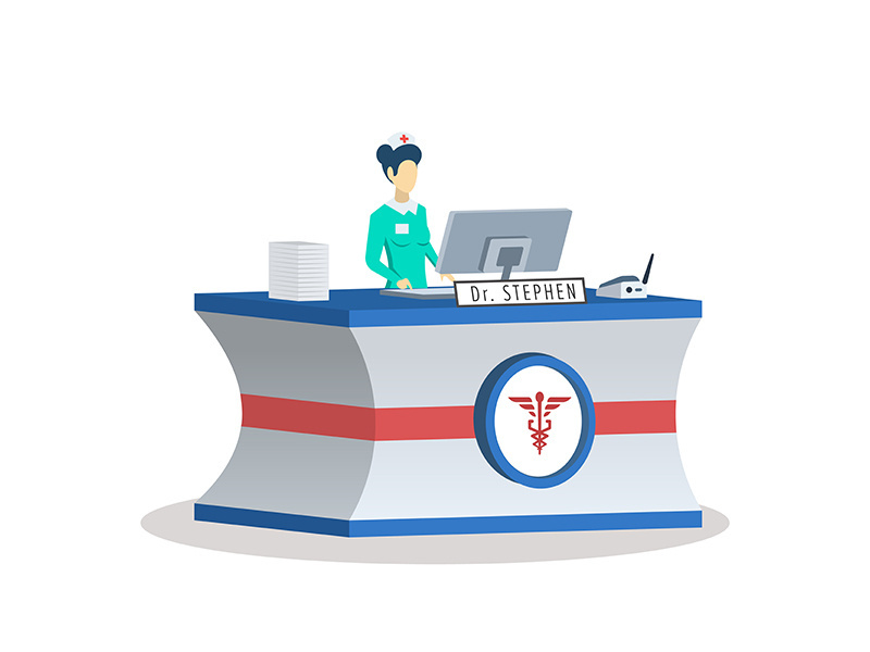 Receptionist at medical center semi flat RGB color vector illustration