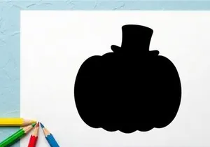 Silhouette de una calabaza de Halloween con sombrero de copa para decoración otoñal