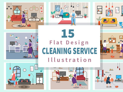 15 Home Cleaning Service Flat Design